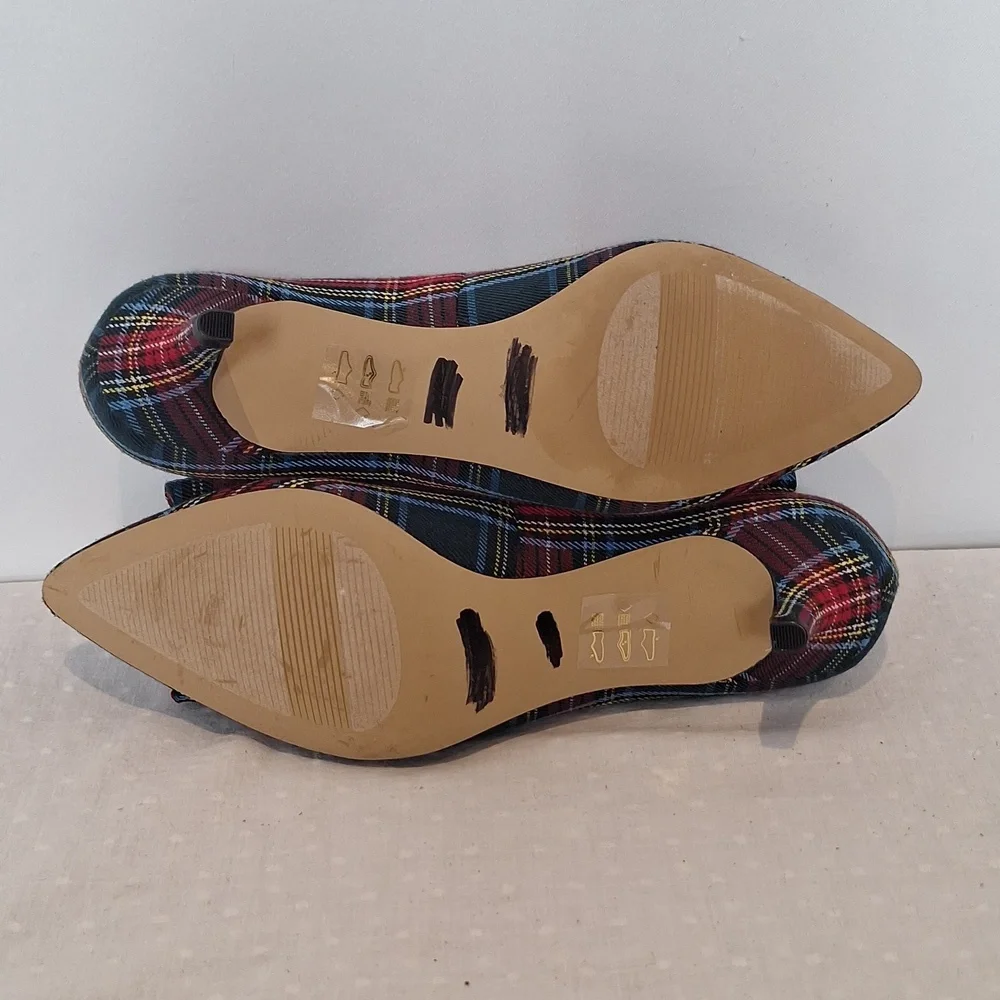 Esme Tartan Plaid Women's Kitten Heels Bow Accent Size 6.5